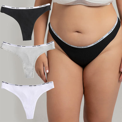 Plus Size Sexy Solid Color Cotton Thong(3 Packs)