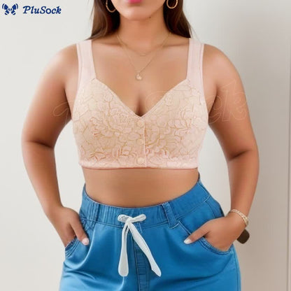 Plus Size Front Closure Lace Wire-Free Tank Bra