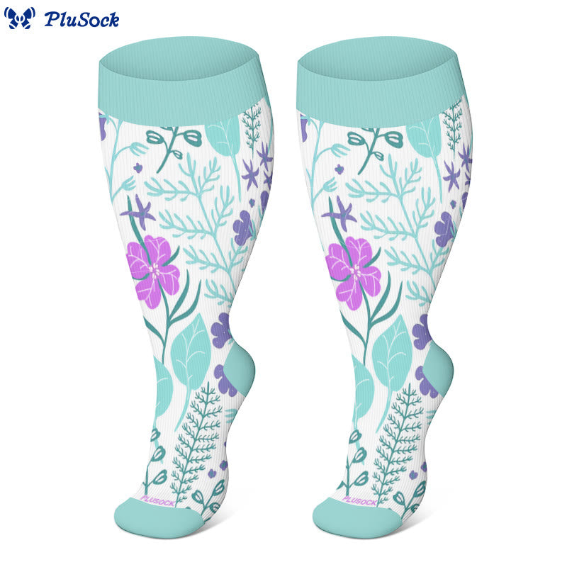 Plus Size Floral Patterned Compression Socks(3 Pairs)