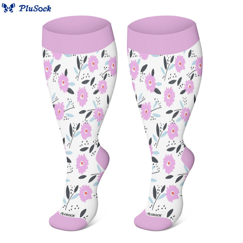 Plus Size Floral Patterned Compression Socks(3 Pairs)