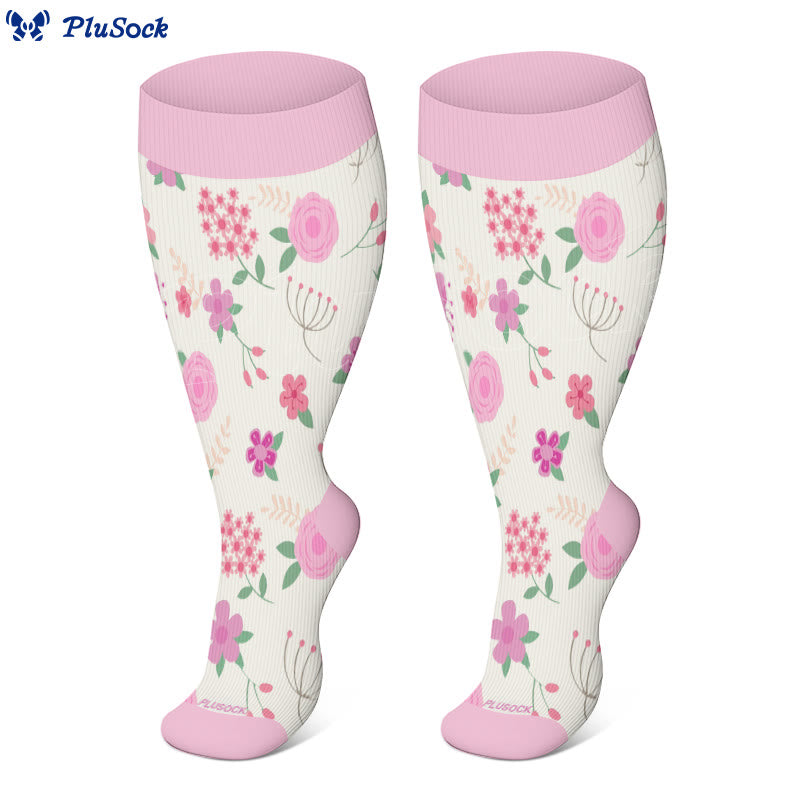 Plus Size Floral Patterned Compression Socks(3 Pairs)