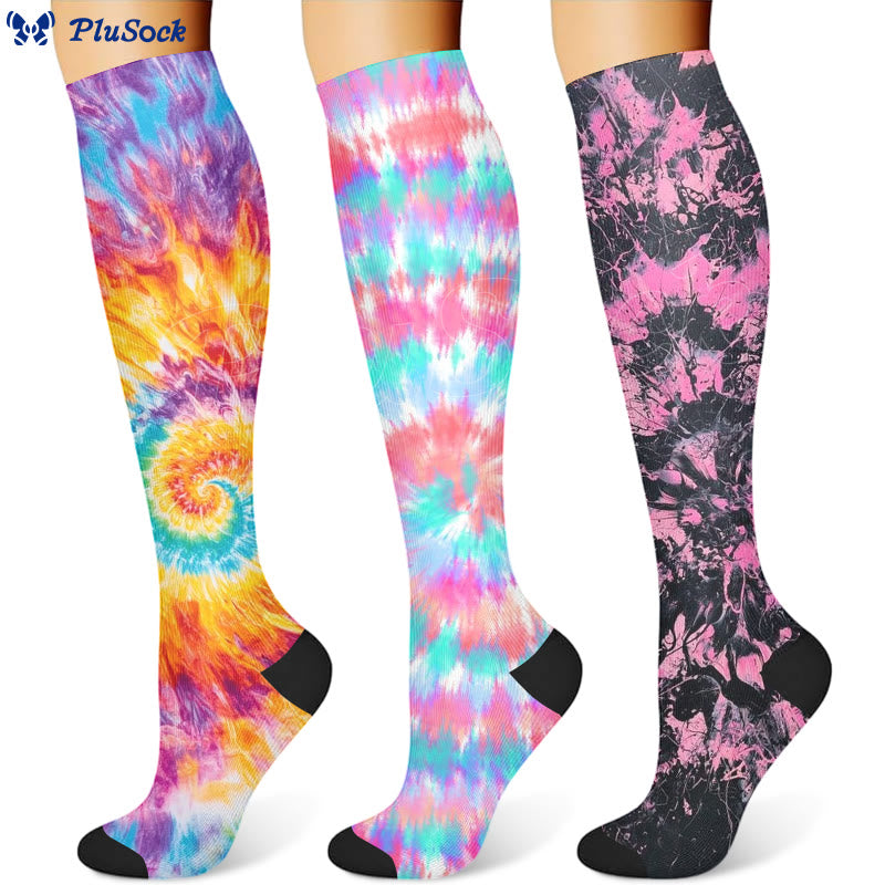 Vibrant Marbled Compression Socks(3 Pairs)