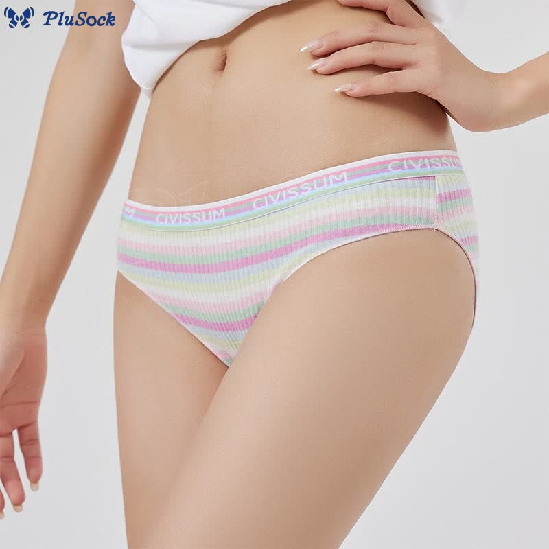 Plus Size Low Waist Colorful Striped Cotton Panty(3 Packs)