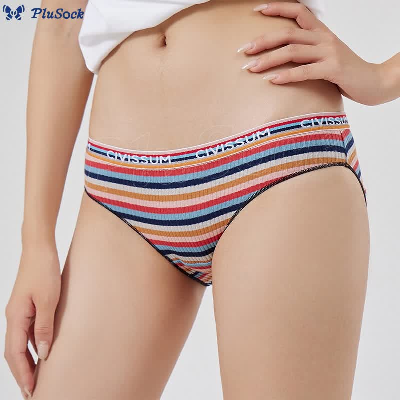 Plus Size Low Waist Colorful Striped Cotton Panty(3 Packs)