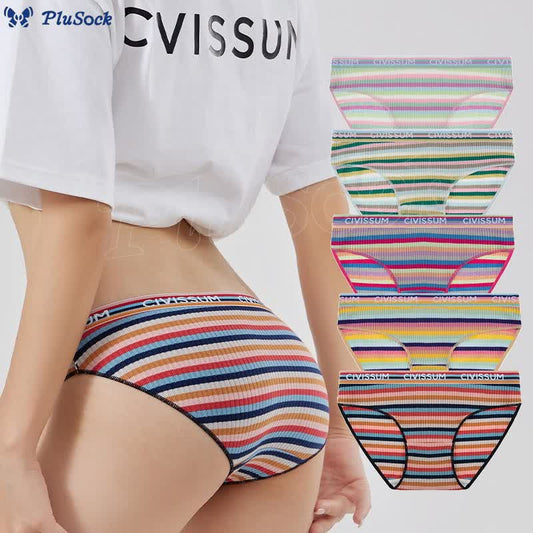 Plus Size Low Waist Colorful Striped Cotton Panty(3 Packs)