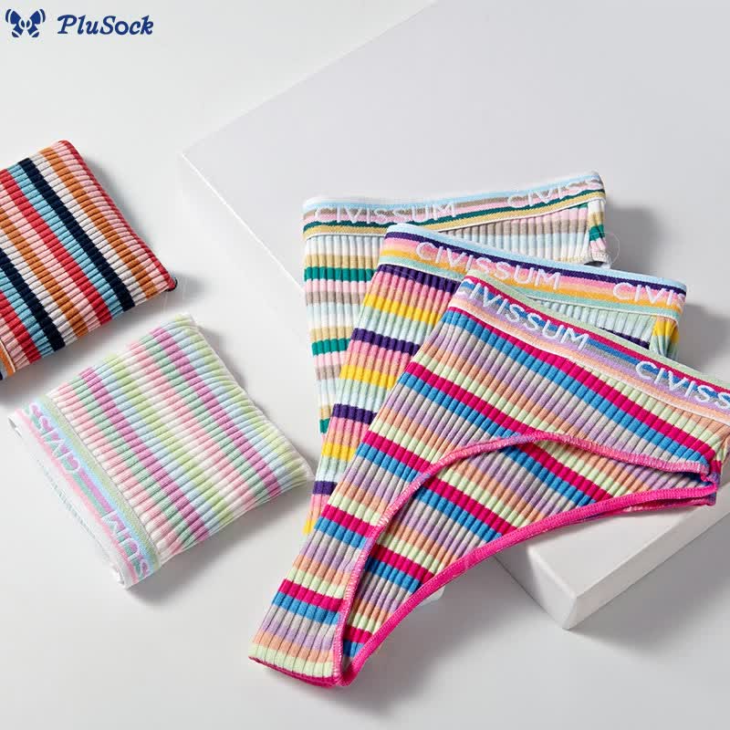 Plus Size Low Waist Colorful Striped Cotton Panty(3 Packs)