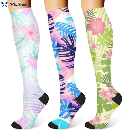 Flowers Leaves Compression Socks(3 Pairs)