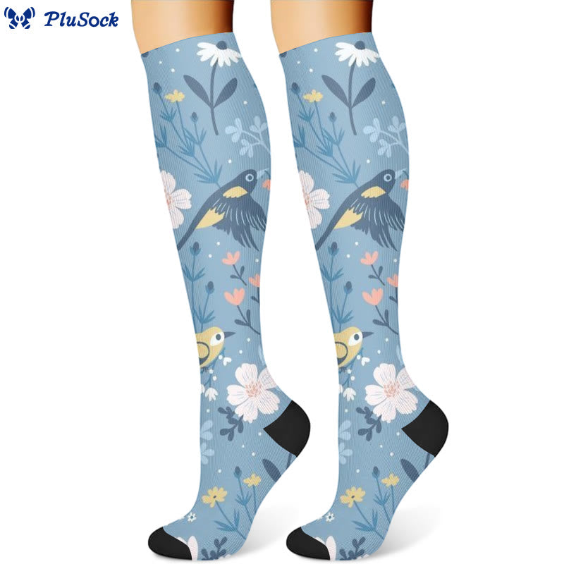 Bird Flower Compression Socks(3 Pairs)