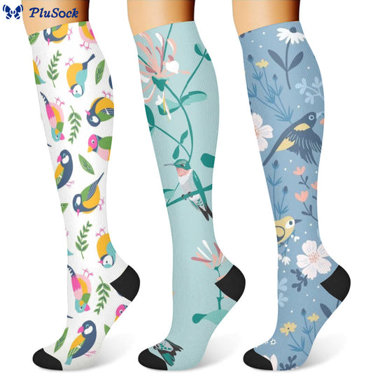 Bird Flower Compression Socks(3 Pairs)