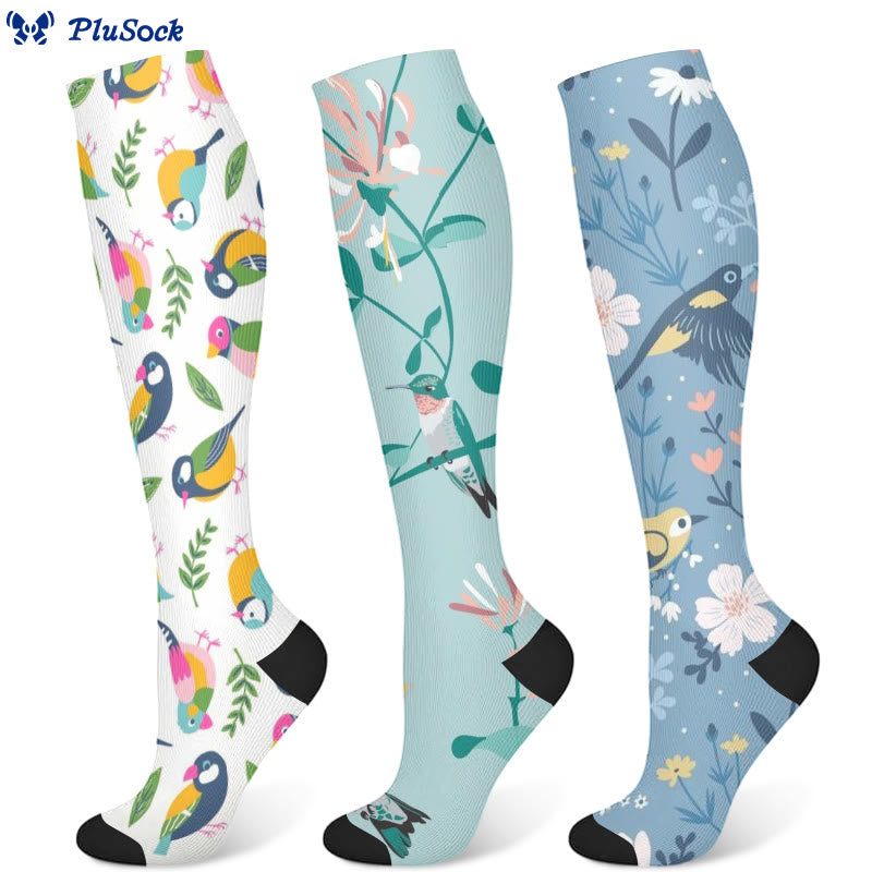 Bird Flower Compression Socks(3 Pairs)