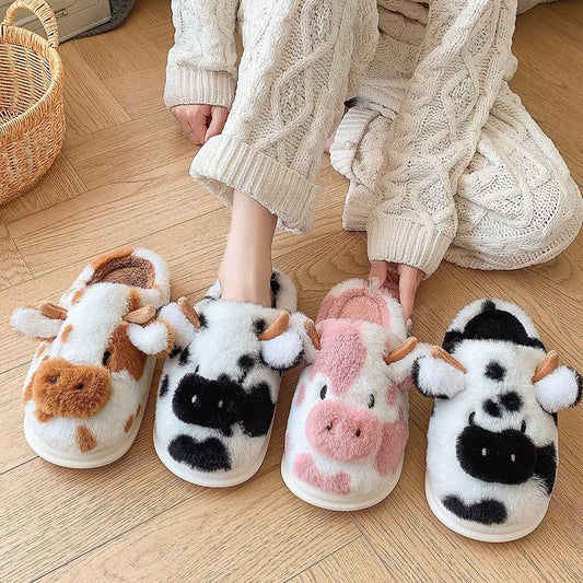 Plus Size Plush Cow Slippers