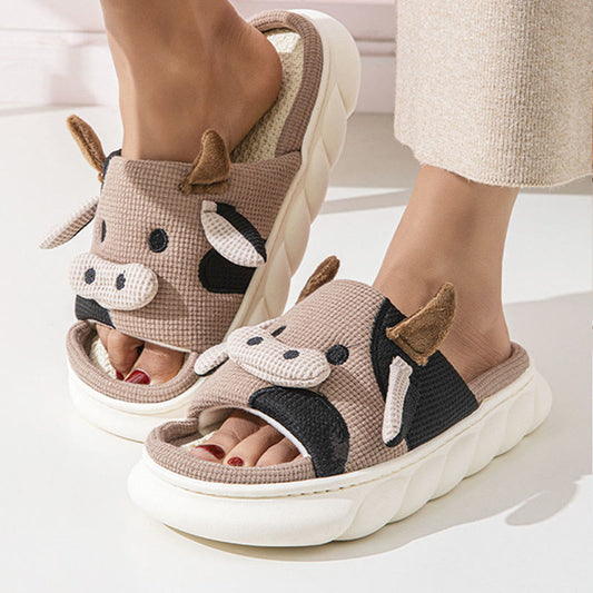 Plus Size Funny Patchwork Cow Slippers