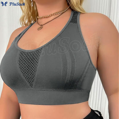 Plus Size Hollow Back See-through Sports Wireless Bra