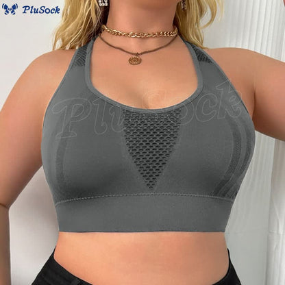 Plus Size Hollow Back See-through Sports Wireless Bra