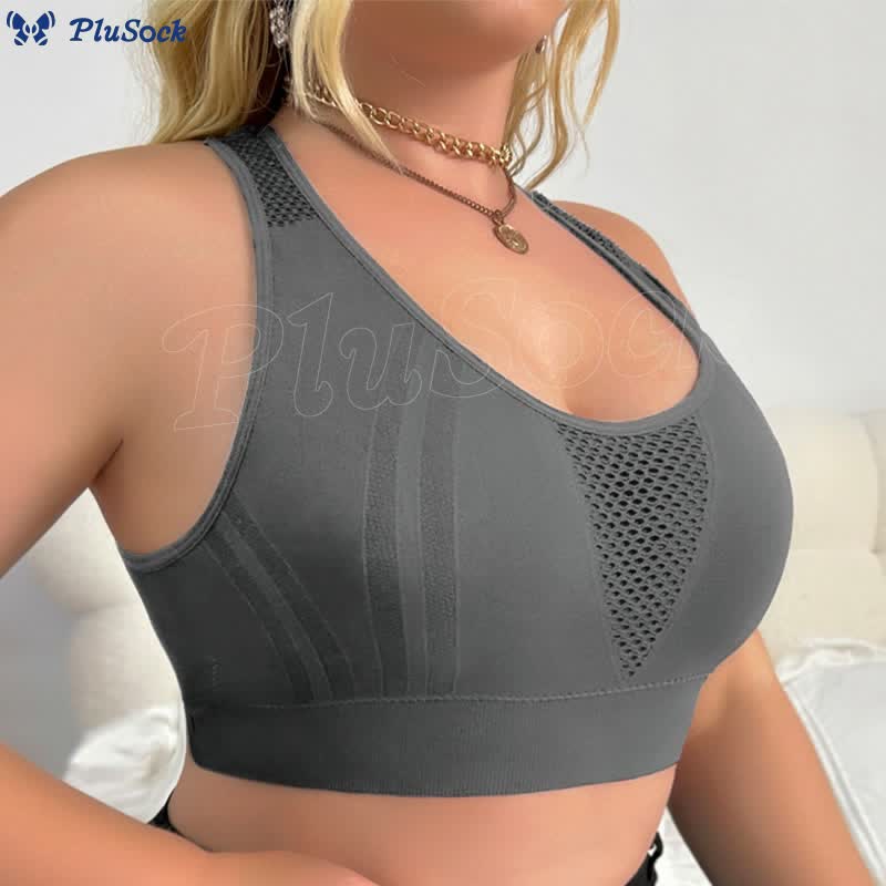 Plus Size Hollow Back See-through Sports Wireless Bra