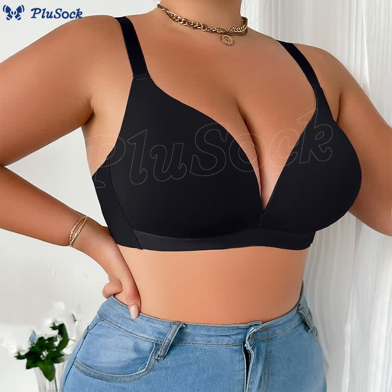 Plus Size Solid Color Push Up Wireless Bra