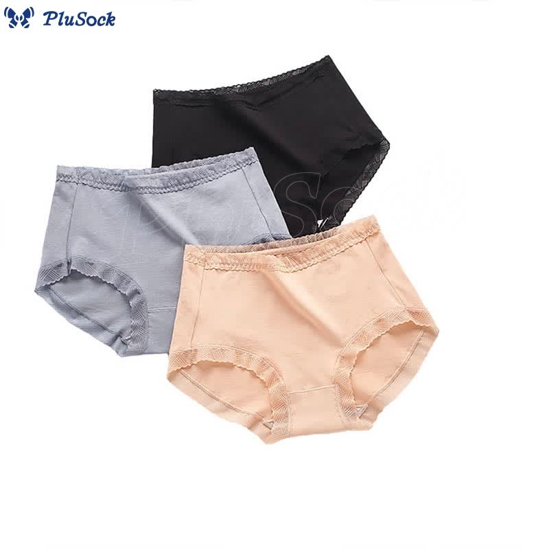 Plus Size Simple High Waist Cotton Panty(3 Packs)