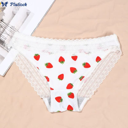 Plus Size Low-rise Strawberry Heart Print Lace Panty(2 Packs)