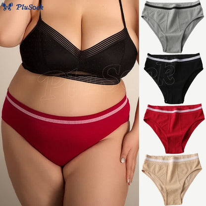 Plus Size Mid-rise Breathable Solid Color Panty(3 Packs)