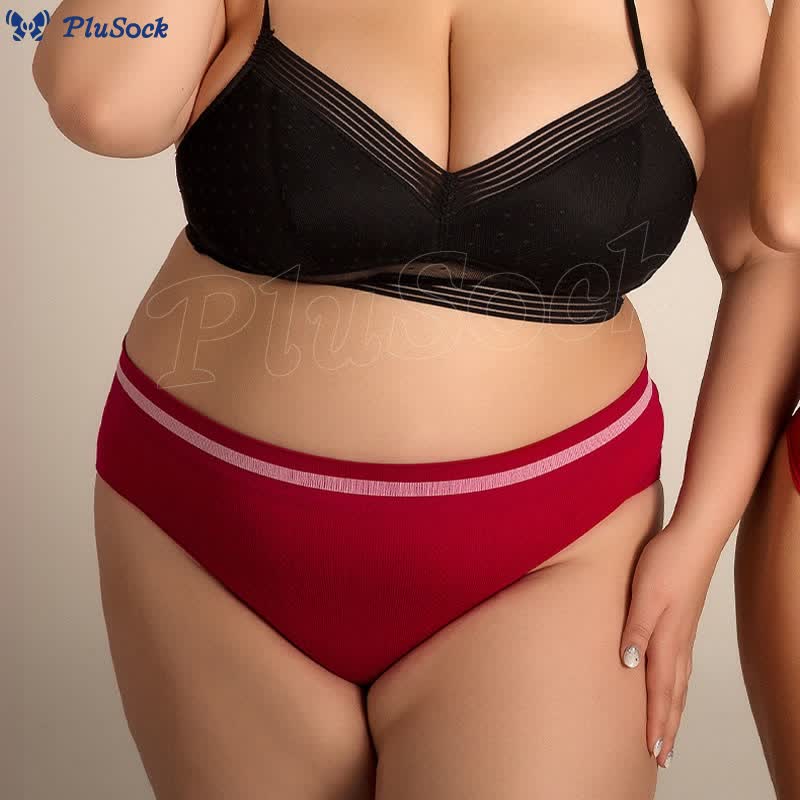 Plus Size Mid-rise Breathable Solid Color Panty(3 Packs)