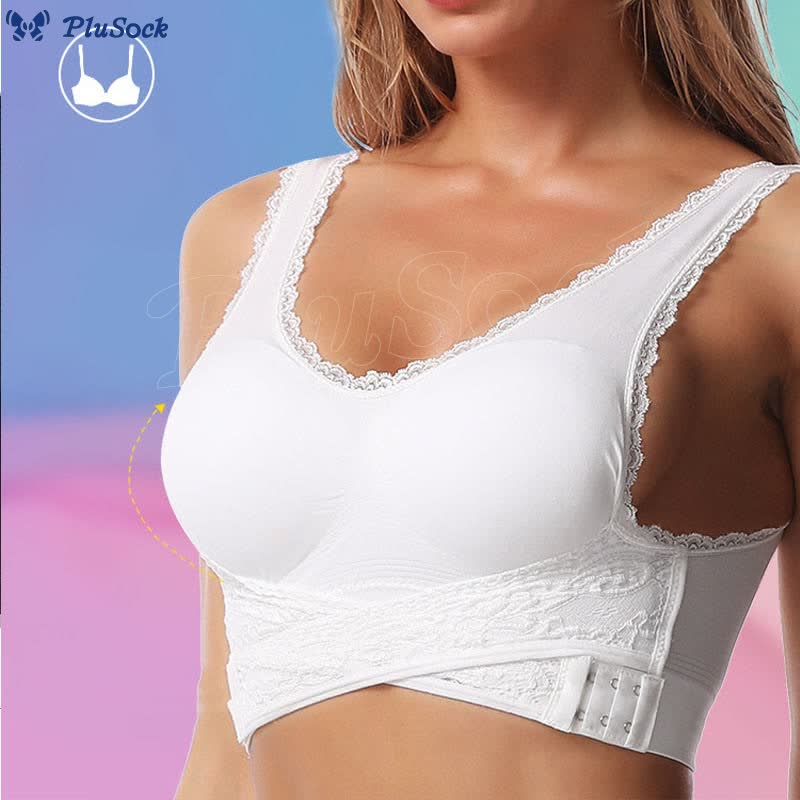 Plus Size Front Cross Side Buckle Lace Wireless Bra