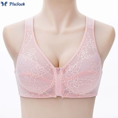 Plus Size Thin Lace Front Zip Tank Bra