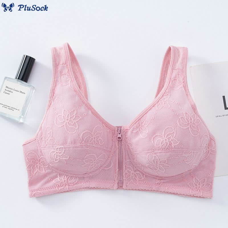 Plus Size Thin Lace Front Zip Tank Bra