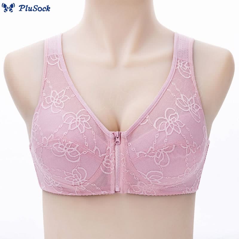 Plus Size Thin Lace Front Zip Tank Bra