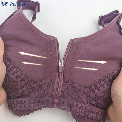 Plus Size Front Closure Zipper Lift Wireless Bra