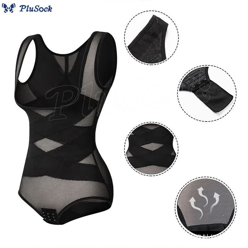 Plus Size Sexy Cross-strap Tummy Control Mesh Shapewear