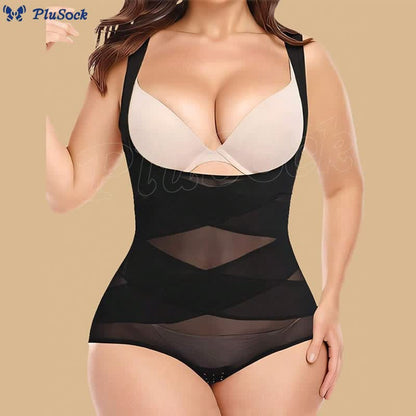 Plus Size Sexy Cross-strap Tummy Control Mesh Shapewear(2 Packs)