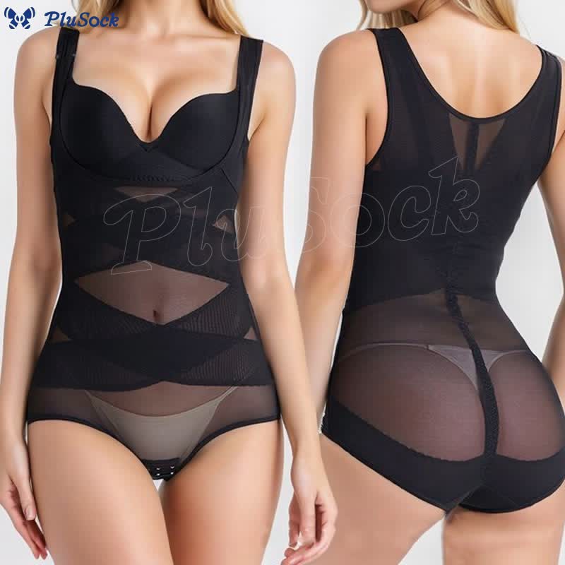 Plus Size Sexy Cross-strap Tummy Control Mesh Shapewear(2 Packs)