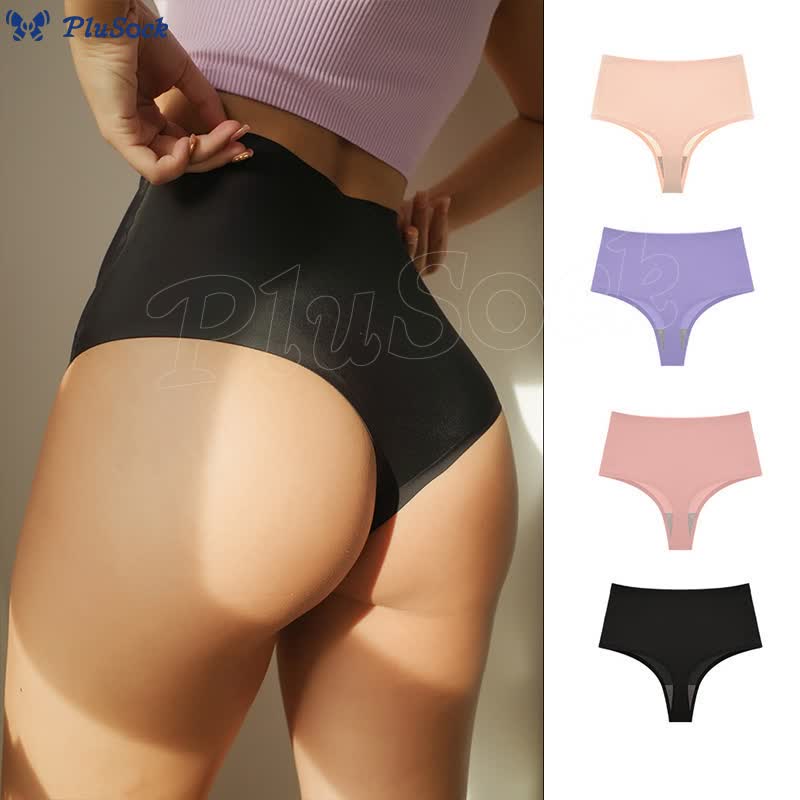 Plus Size High Waist Seamless Ice Silk Thong(3 Packs)