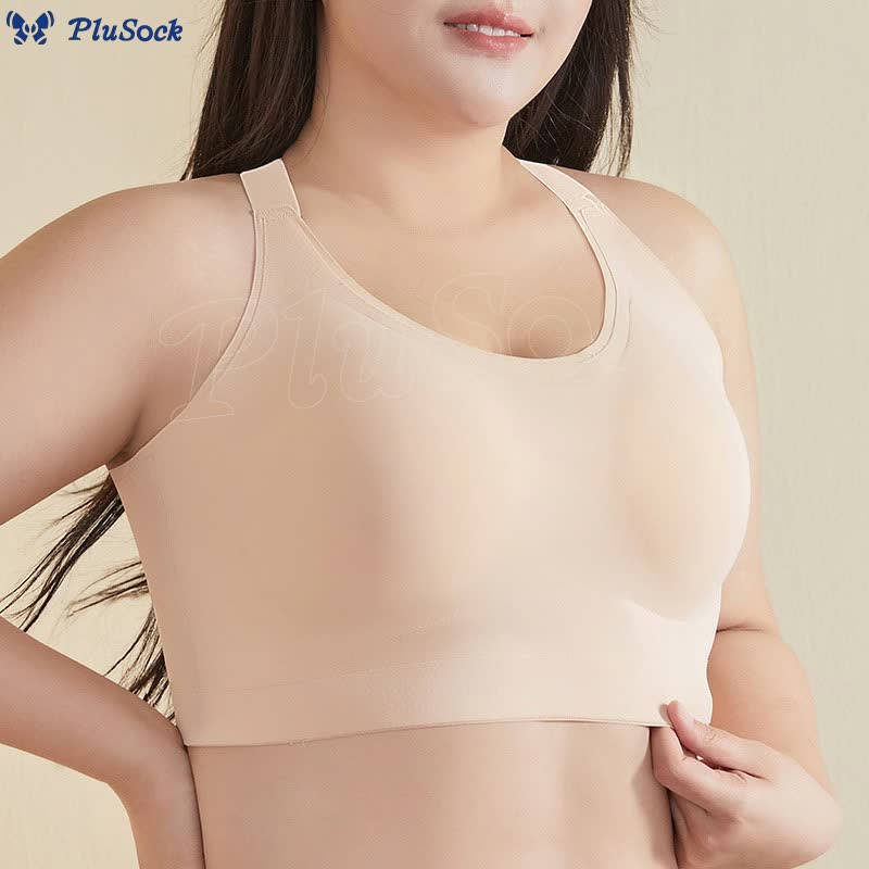 Plus Size Seamless Back Cross Straps Wireless Bra