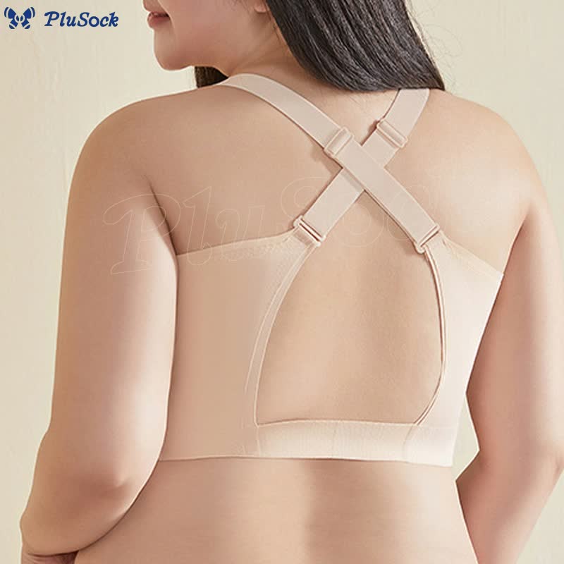 Plus Size Seamless Back Cross Straps Wireless Bra