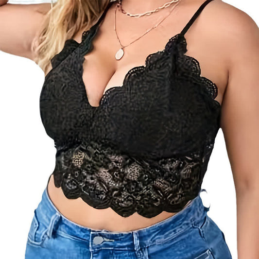 Plus Size Sexy French Lace Tight Suspender Wireless Bra