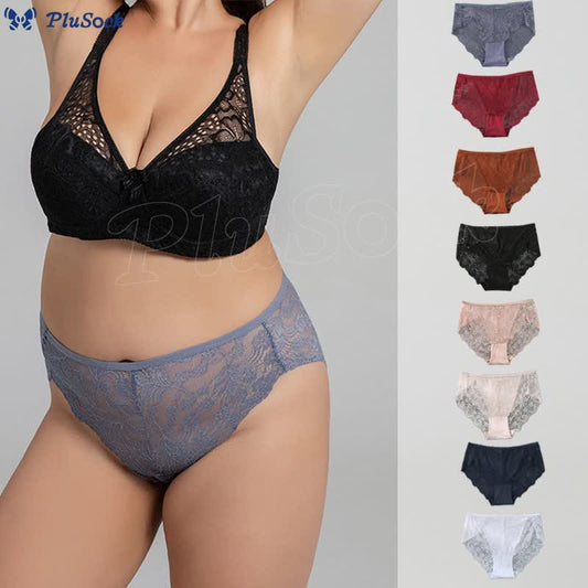 Plus Size Sexy High Waist Lace Semi-transparent Panty(3 Packs)