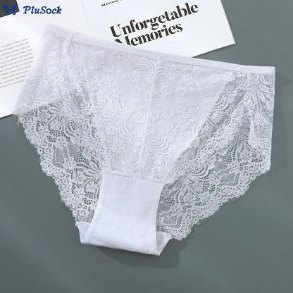 Plus Size Sexy High Waist Lace Semi-transparent Panty(3 Packs)