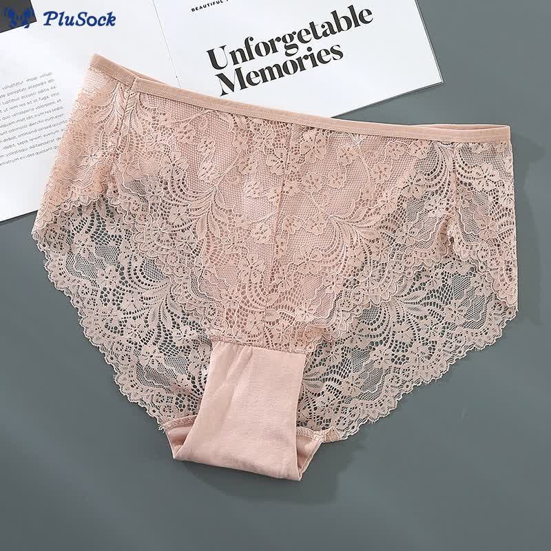 Plus Size Sexy High Waist Lace Semi-transparent Panty(3 Packs)