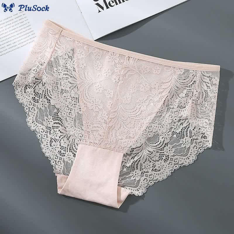 Plus Size Sexy High Waist Lace Semi-transparent Panty(3 Packs)