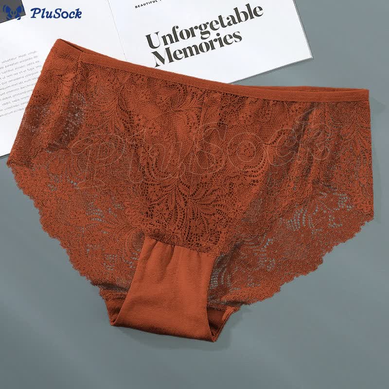 Plus Size Sexy High Waist Lace Semi-transparent Panty(3 Packs)