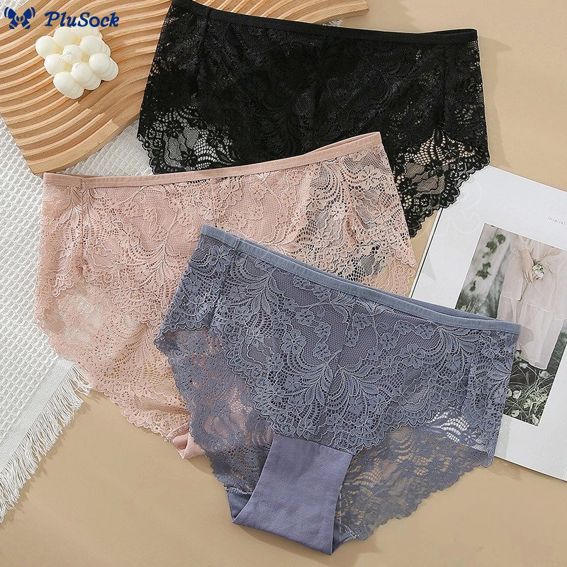 Plus Size Sexy High Waist Lace Semi-transparent Panty(3 Packs)