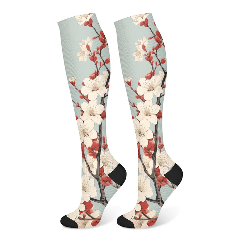 Ginkgo Leaf Plum Flower Compression Socks(3 Pairs)