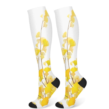 Ginkgo Leaf Plum Flower Compression Socks(3 Pairs)