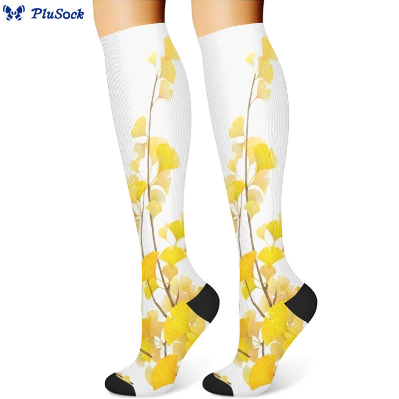 Ginkgo Leaf Plum Flower Compression Socks(3 Pairs)