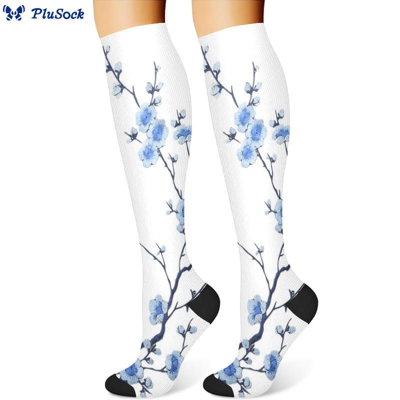 Ginkgo Leaf Plum Flower Compression Socks(3 Pairs)