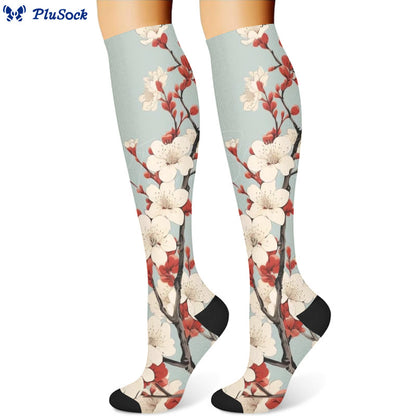 Ginkgo Leaf Plum Flower Compression Socks(3 Pairs)