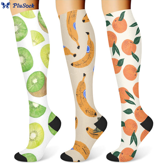 Kiwi Fruit Banana Orange Compression Socks(3 Pairs)