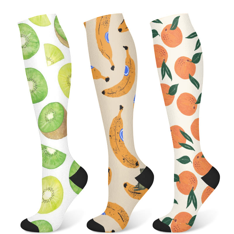 Kiwi Fruit Banana Orange Compression Socks(3 Pairs)