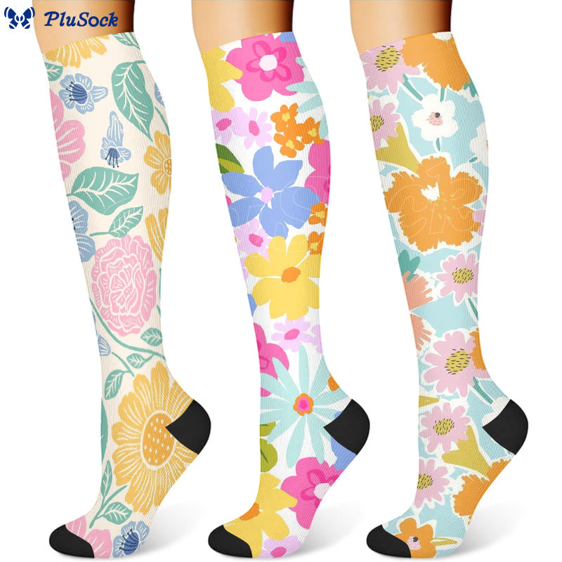 Flowers Bloom Compression Socks(3 Pairs)